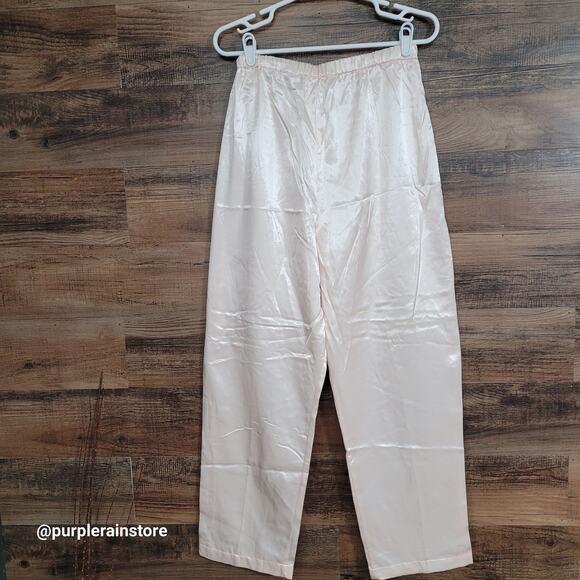Vtg Ericka Taylor Satin PJ Pants M High Rise Pale Peach Stretch Waist Romantic - Picture 2 of 10